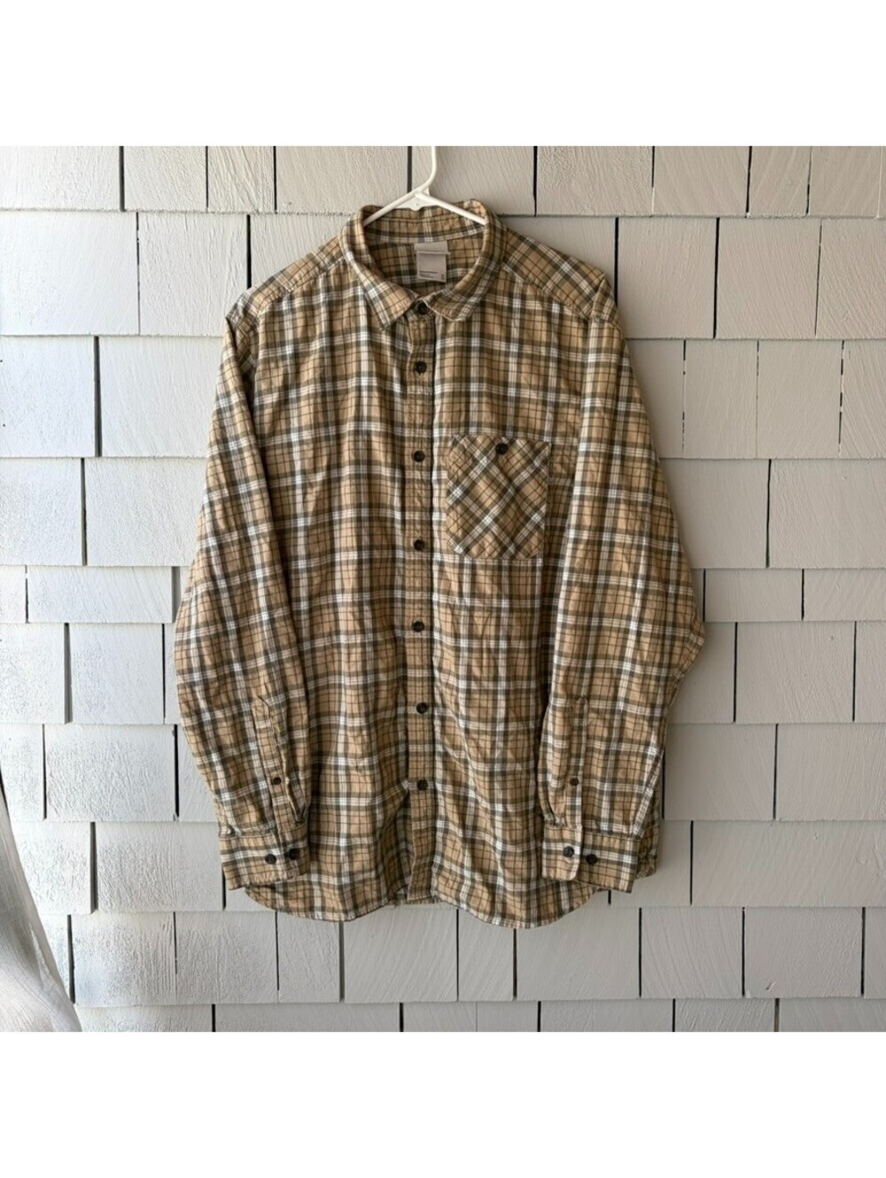 The North Face Flannel Shirt Mens XL Beige Plaid Cotton Button Up Gorpcore